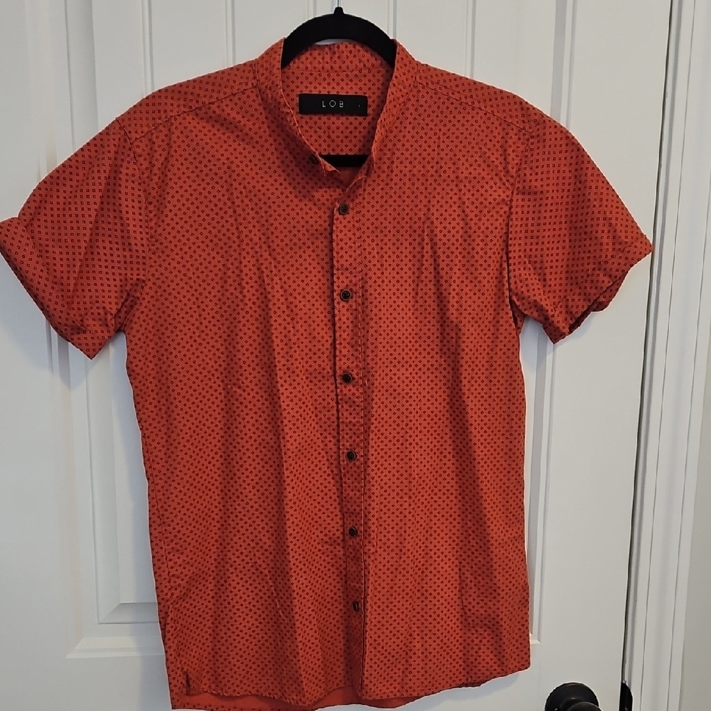 Men's Burnt Orange Micro Print Short Sleeve Shirt